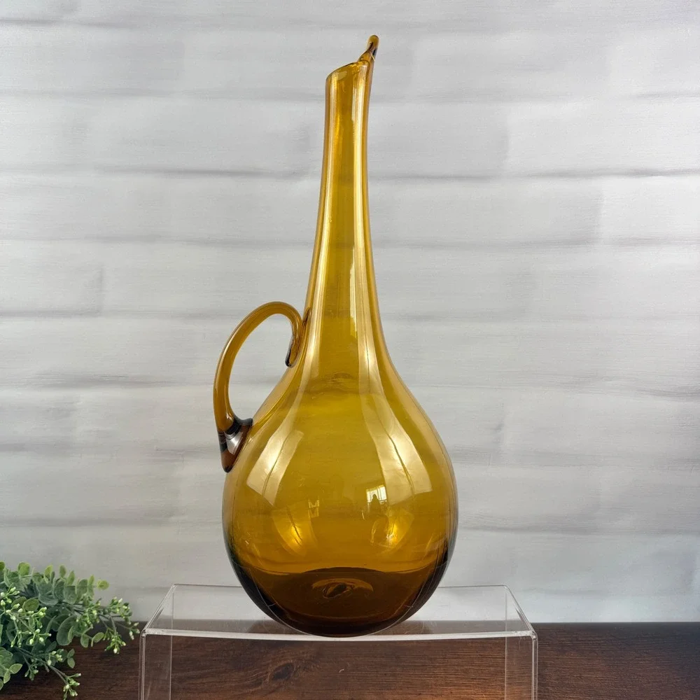 Blenko 968 Amber Chianti Jug Winslow Anderson Hand Blown Glass 1950s